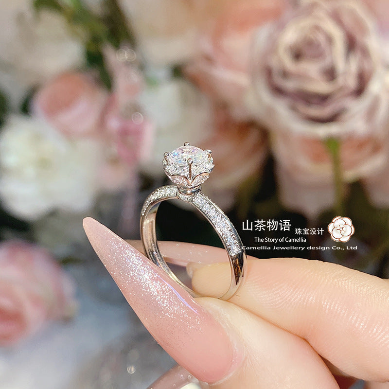 Camellia满钻八心八箭镀金仿真莫桑开口锆石戒指女 直播货源代发