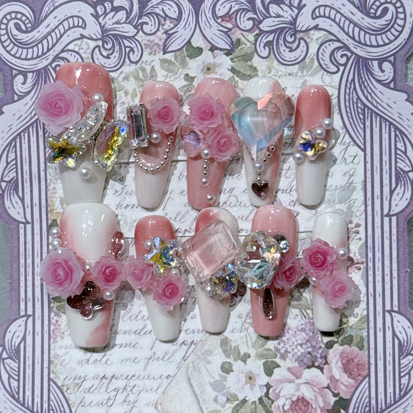 Hand-Worn Nail Dried Rose Three-Dimensional Flower Fake Nail Patch Nail Sticker Pieces Manicure Best-Seller on Douyin Nail Sticker