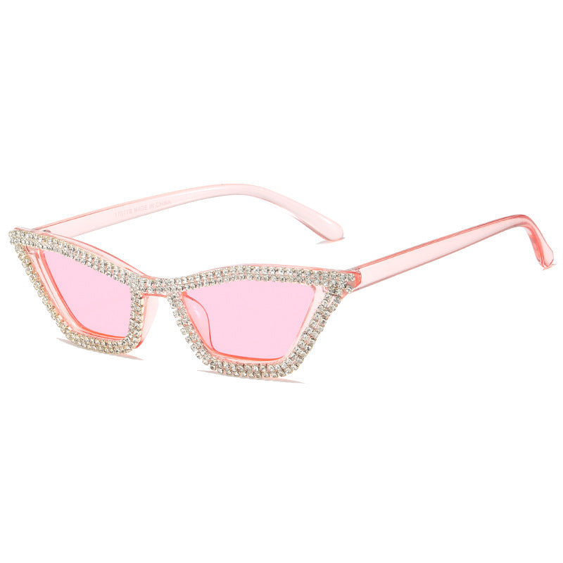 Women's fashion glasses 欧美时尚镶钻猫眼三角太阳眼镜个性网红蹦迪墨镜速卖通亚马逊INS