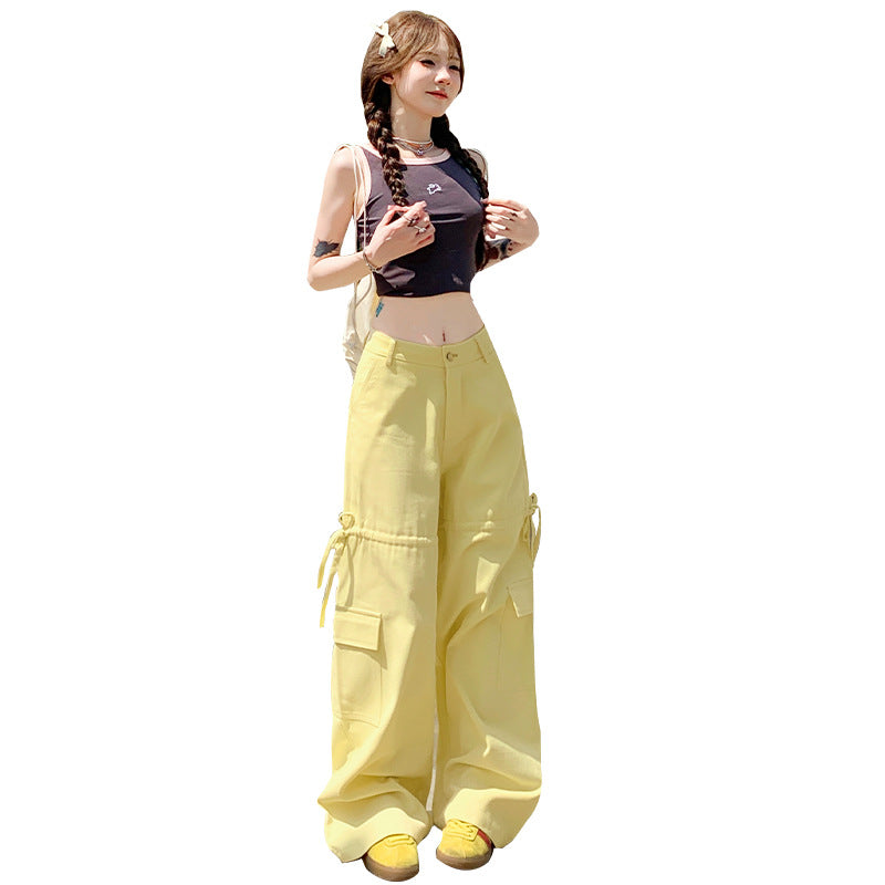 Free shipping new high-waisted and thin straight casual pants