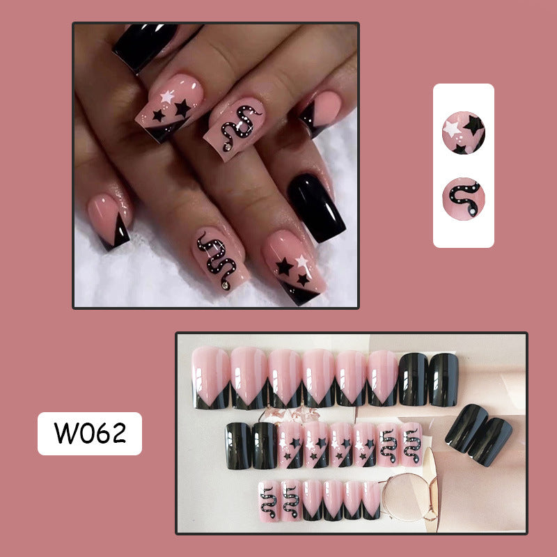 黑蛇星星穿戴甲裸色nails 法式跨境美甲片外贸假指甲长甲美甲贴片