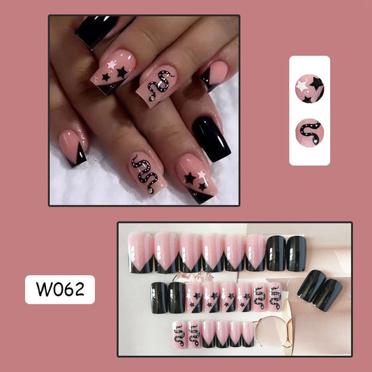 黑蛇星星穿戴甲裸色nails 法式跨境美甲片外贸假指甲长甲美甲贴片