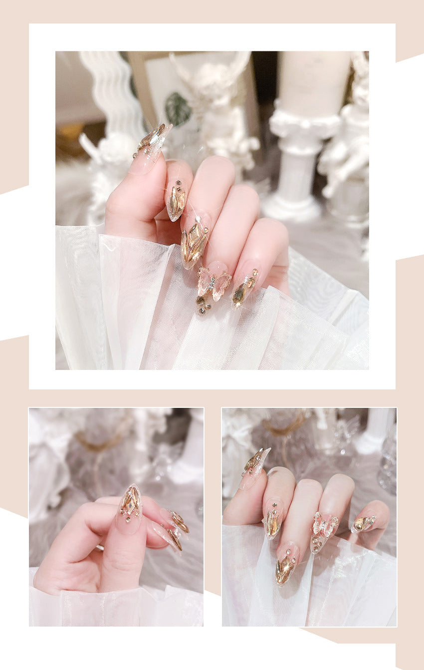 Fashion  nail Wear Armor Internet Celebrity Pure Desire Rhinestone Fake Nails Crystal Butterfly Nail Stickers Removable Finished Product New X68