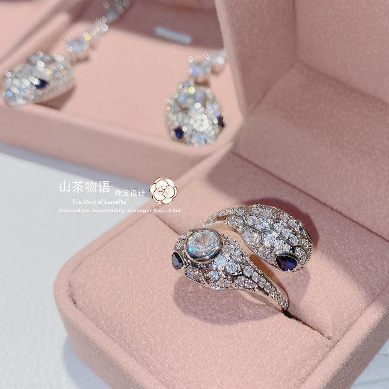 新品蛇形高级手镯高定珠宝紫水晶蛇套装紫钻灵蛇吊坠开口戒指彩宝