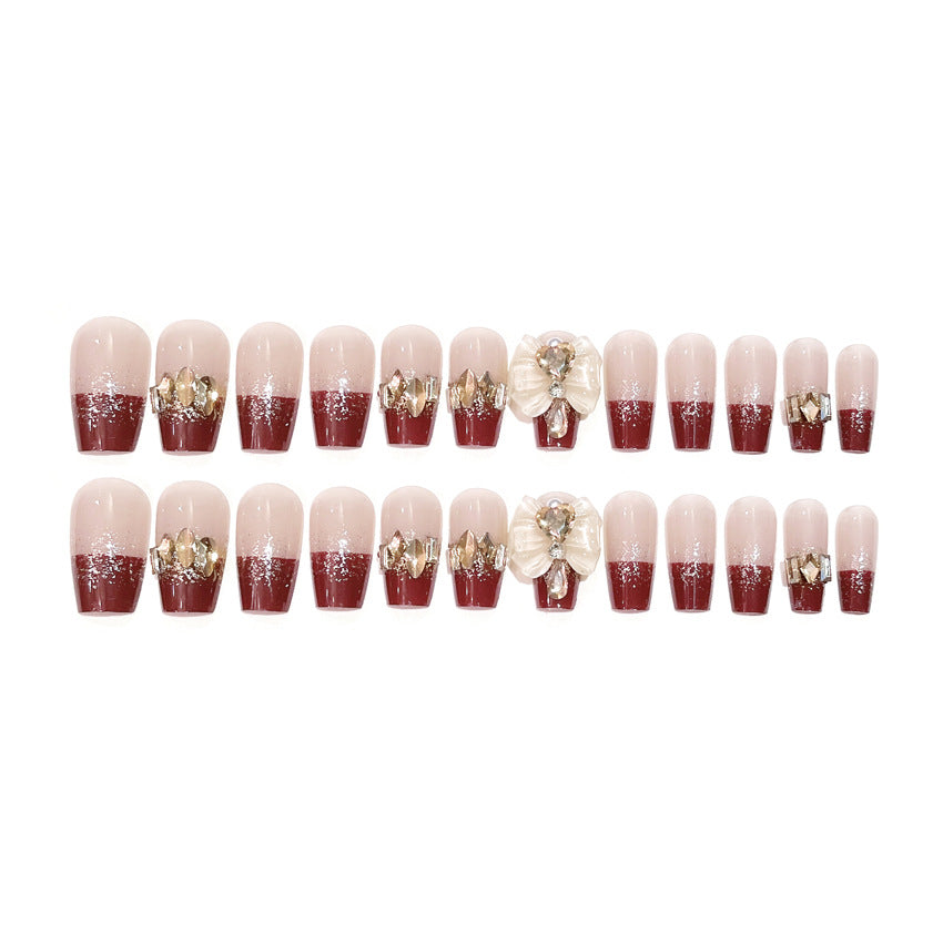 Fashion  nail New Year Manicure Wear Nail Ins Advanced Pure Desire Wind Nail Patch Finished Product Wear Nail Rhinestone Bow U23