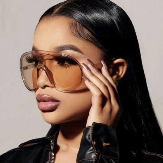 Women's fashion glasses 蛤蟆太阳眼镜2023新款欧美大框一体式太阳镜跨境户外防风墨镜街拍