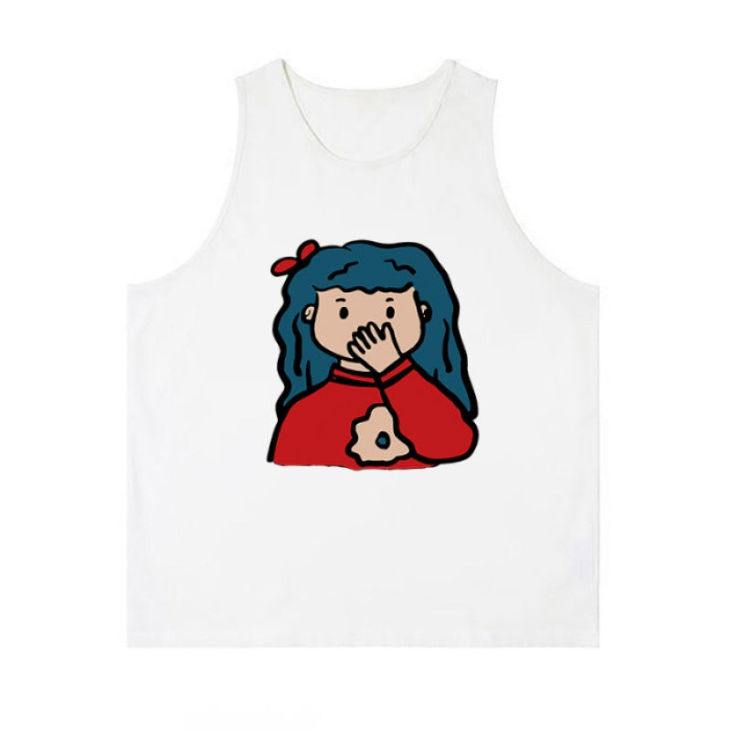 Dopamine tops Free shipping Tattoo Summer dopamine wear loose vest women's cotton Hong Kong style outside wear American sleeveless top
