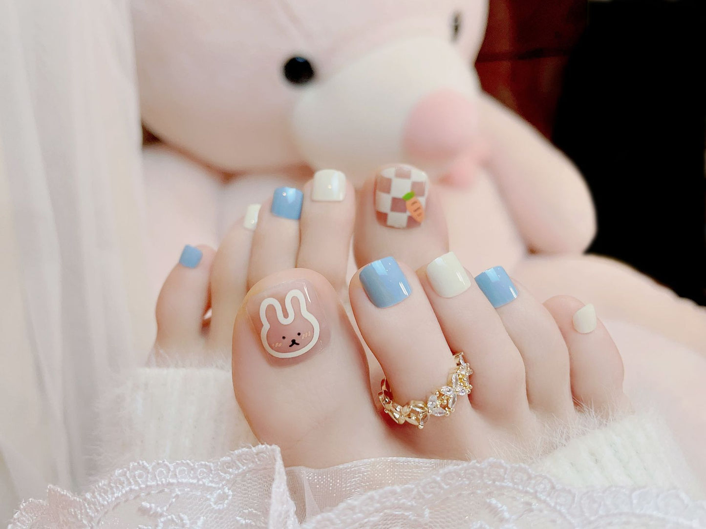 Fashion  nail Foot Nail Tip Nail Patch Finished Manicure Rabbit Wear Nail Removable Nail Tips Nail Tip Finished Product Wholesale J5