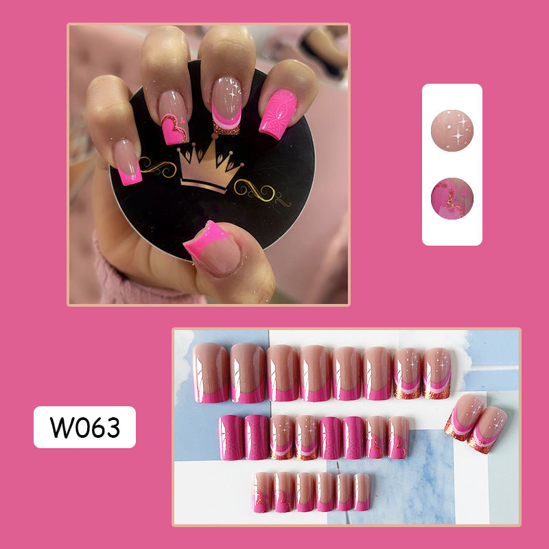 芭比星星穿戴甲玫色nails 法式跨境美甲片外贸假指甲长甲美甲贴片