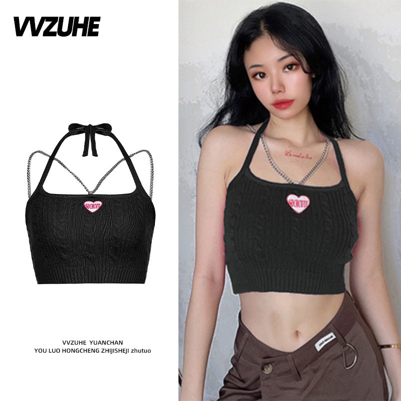Dopamine tops Free shipping Tattoo Pink Dopamine Wear Seaside Small Suspender Female Sexy Neck Wear Vest Sweet Spicy Thai Top Spice Girl Summer