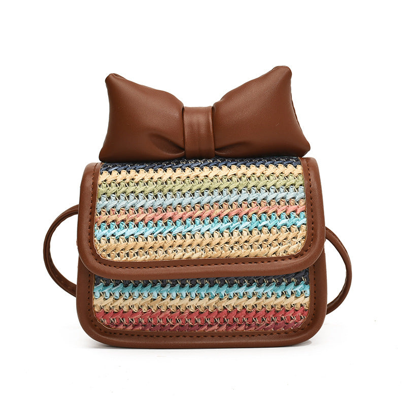 Dopamine Bag Free shipping Tattoo Rainbow Straw Small Square Bag 2024 Summer Popular Dopamine Children's Bag Bow Shoulder Crossbody Lipstick Bag Female