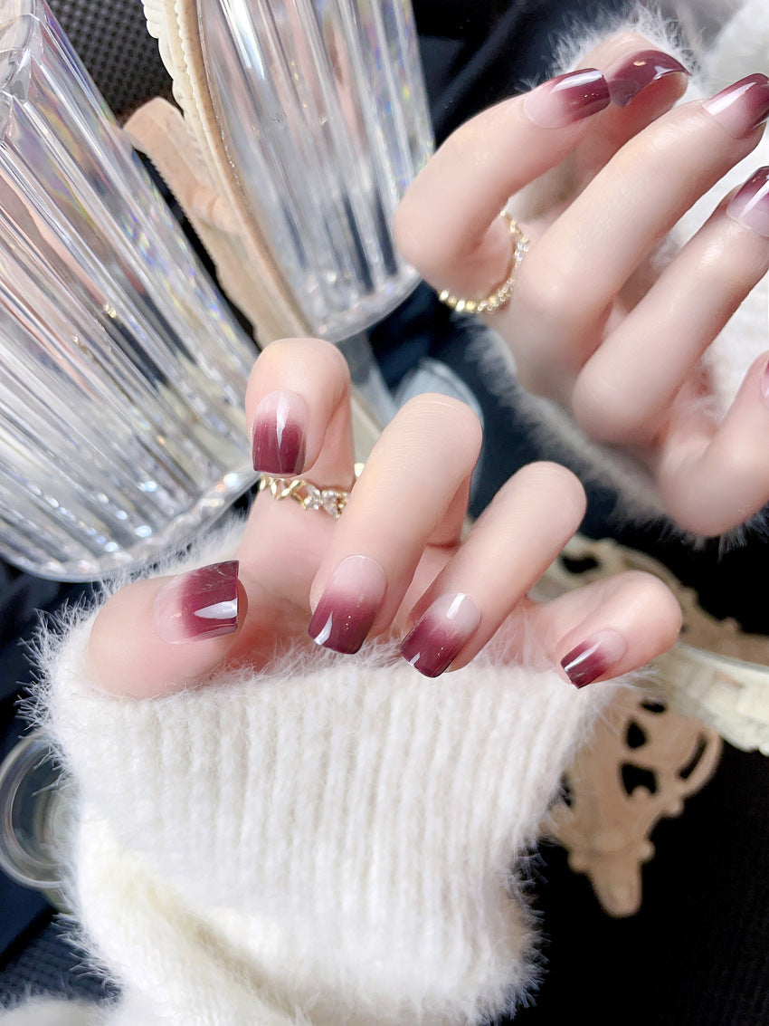 Fashion  nail Tina Finished Nail Beauty Internet Celebrity Same Ins Gradient Long Fake Nails Nail Stickers S54