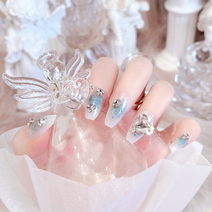 Fashion  nail Pure Desire Nail Beauty Piece Fake Nail Patch Wear Nail Finished Product Nail Tip Nail Tip Rhinestone Love Nail Stickers Remove Nail X72