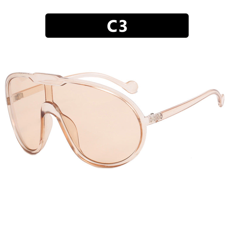 Women's fashion glasses 蛤蟆太阳眼镜2023新款欧美大框一体式太阳镜跨境户外防风墨镜街拍