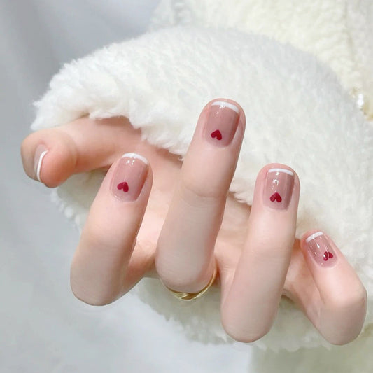 Fashion  nail Wear Armor French Gentle Heart Love Heart Fake Nails Short Nail Sticker Detachable Finished Nail Beauty Nail Tip Y27