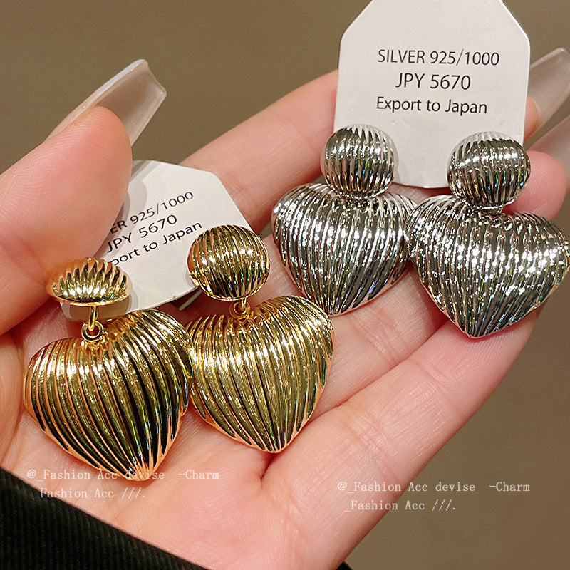 银针金属爱心几何耳环欧美夸张冷淡风耳钉小众设计感百搭耳饰批发