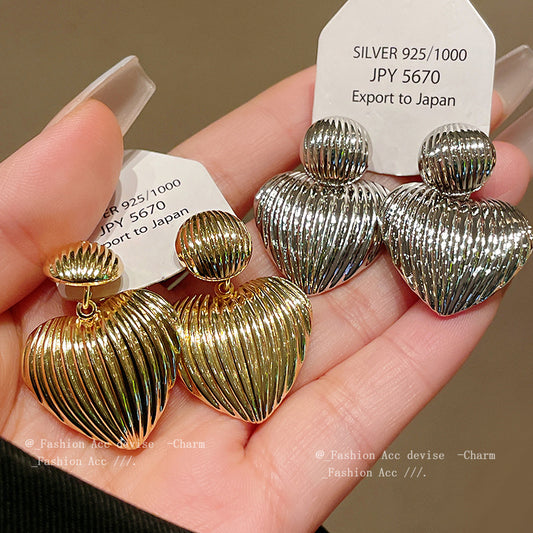 银针金属爱心几何耳环欧美夸张冷淡风耳钉小众设计感百搭耳饰批发