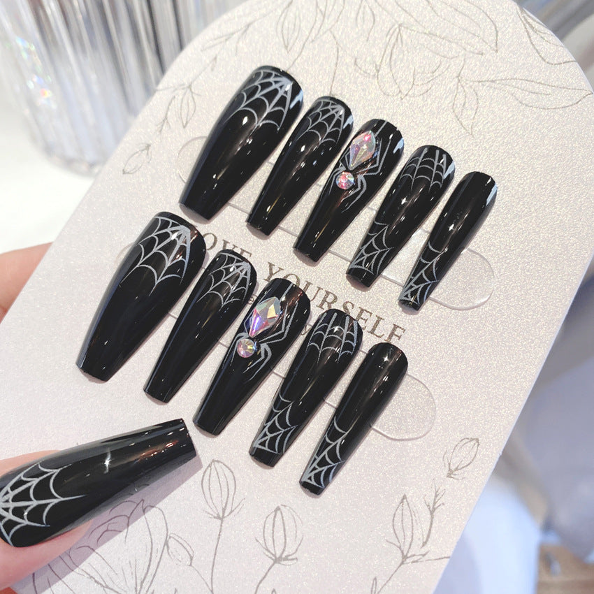 Fashion  nail Dark Spider Halloween Wear Nail Sweet Cool Nail Piece Fake Nail Patch Wear Nail Finished Product Wholesale B67