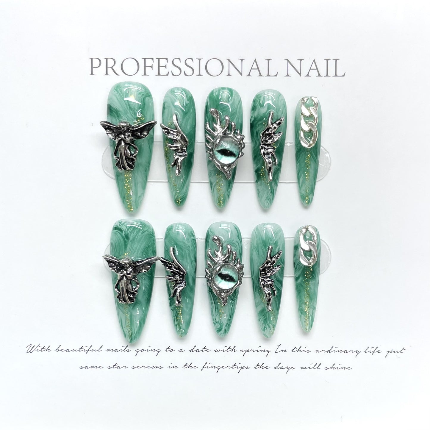 (Hand-Made Nail) [European and American Heavy Industry] Handmade Wear Nail Liquid Wings Angel Pupil Long Nail Stickers Wear Nail