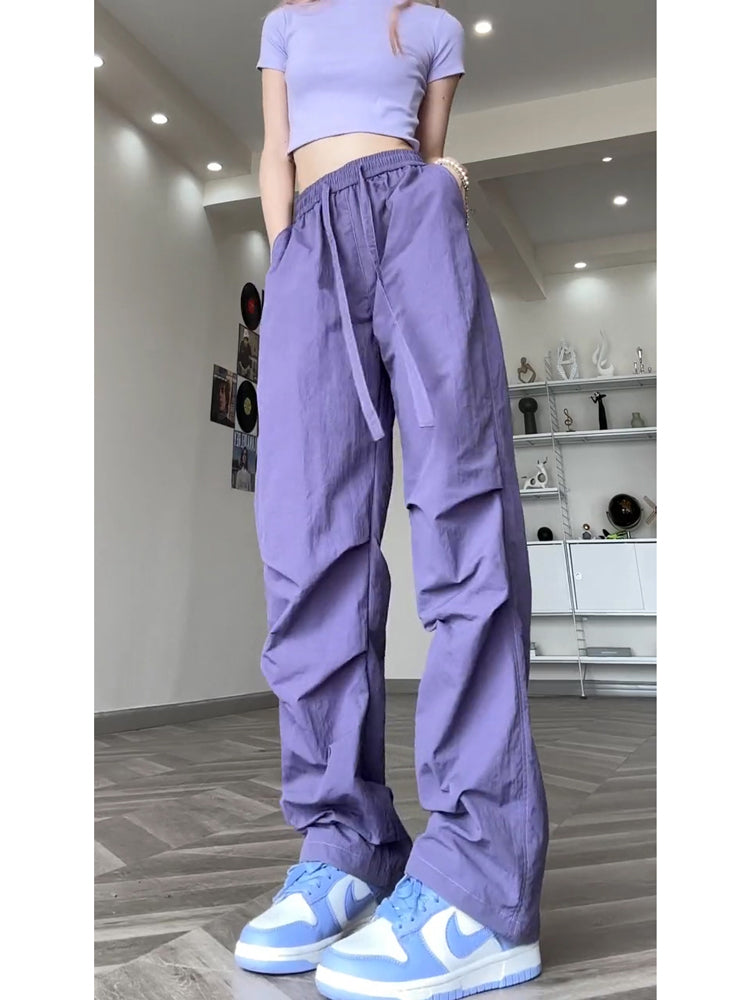 Free shipping  quick-drying pants casual pants female paratrooper pants thin straight-leg pants drape purple dopamine cargo pants