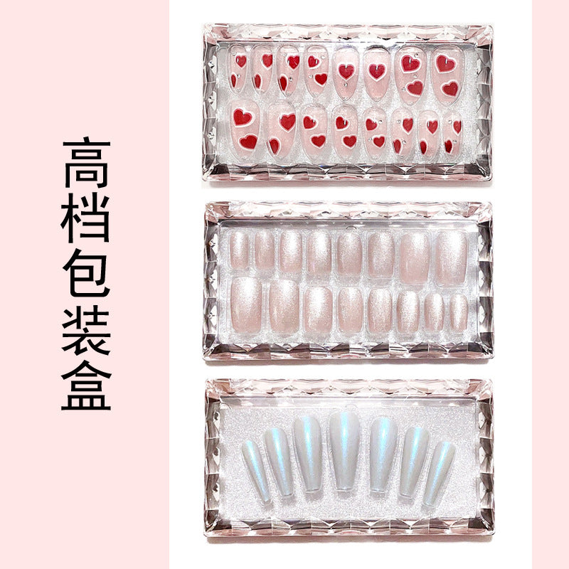 Fashion  nail 24 Pieces Wearable Nail Sticker Fake Fingernail Bag Foot Nail White Suit Transparent Tray Suction Plastic Packaging Box