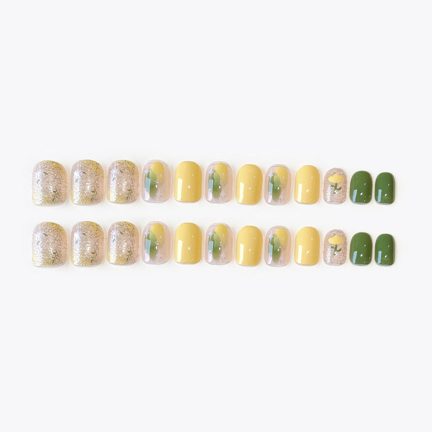 Fashion  nail Summer Yellow Wear Armor Nail Patch Nail Sticker Nail Stickers Fake Nails Wearable Nail Stickers A46