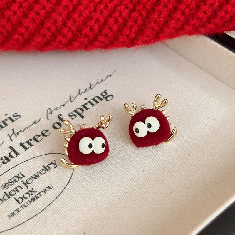 新年红银针流苏耳环过年喜庆高级感耳钉新款复古小众百搭耳饰批发