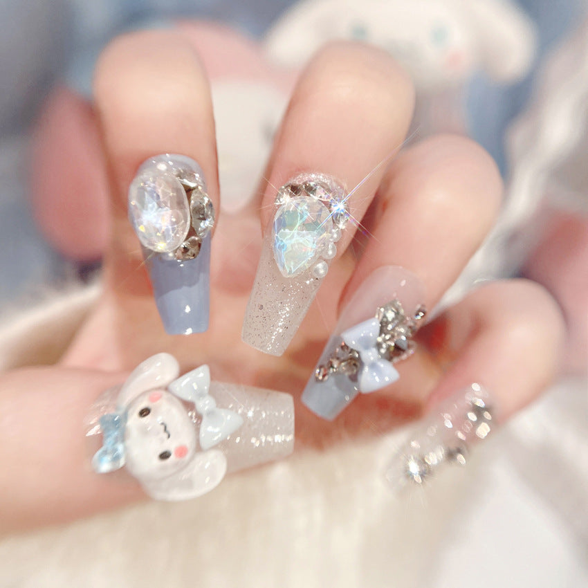 Fashion  nail Fake Nails Nail Stickers Student Cute Cinnamoroll Babycinnamoroll Bow Knot Wear Nail Beauty Nail Piece Handmade U18