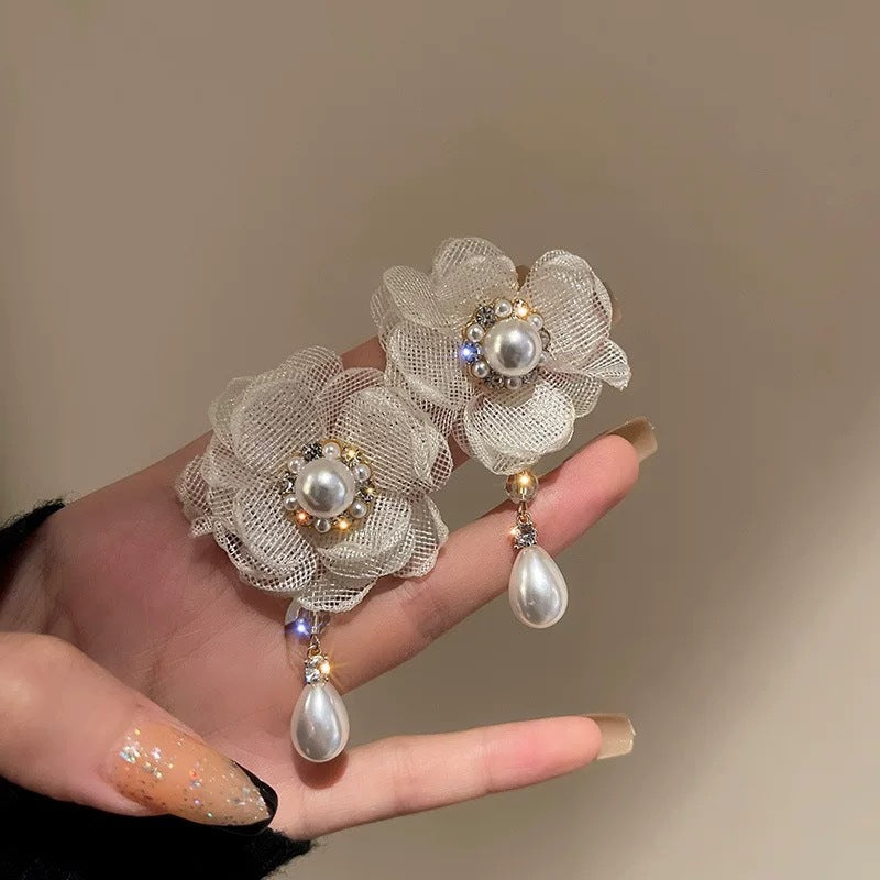 银针不对称镶钻圆圈水晶花朵耳环宫廷风炫彩复古耳钉设计感耳饰女