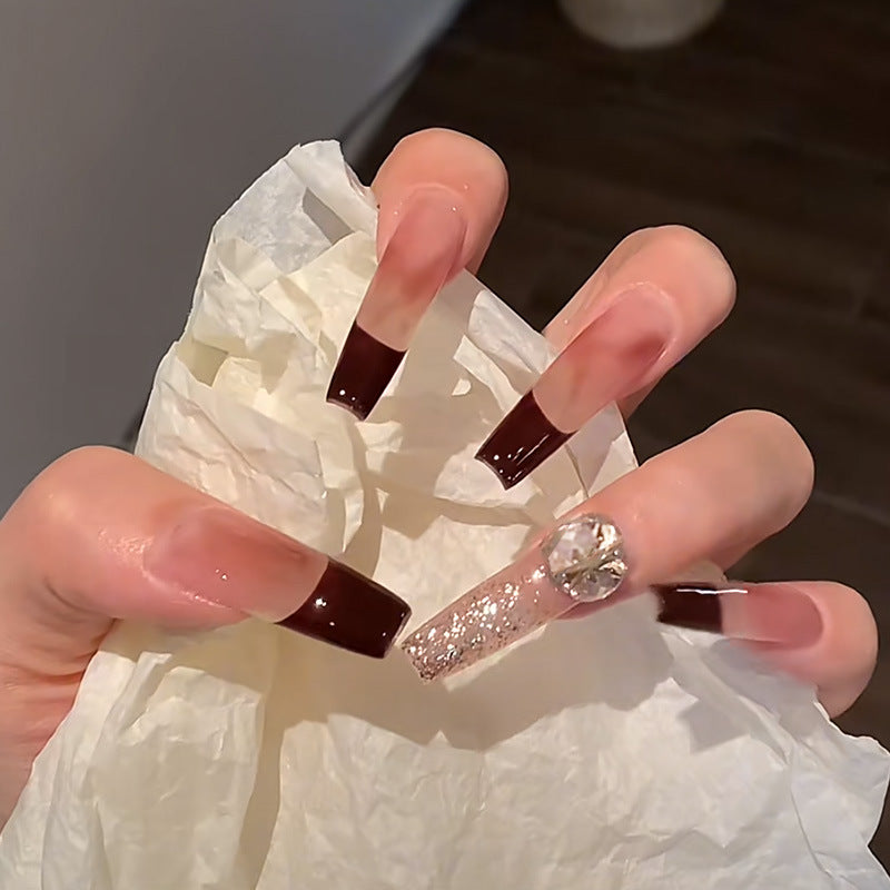 美拉德钻穿戴甲指甲贴片秋冬美甲片半手工假指甲长款美甲贴成品甲