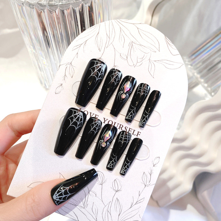 Fashion  nail Dark Spider Halloween Wear Nail Sweet Cool Nail Piece Fake Nail Patch Wear Nail Finished Product Wholesale B67
