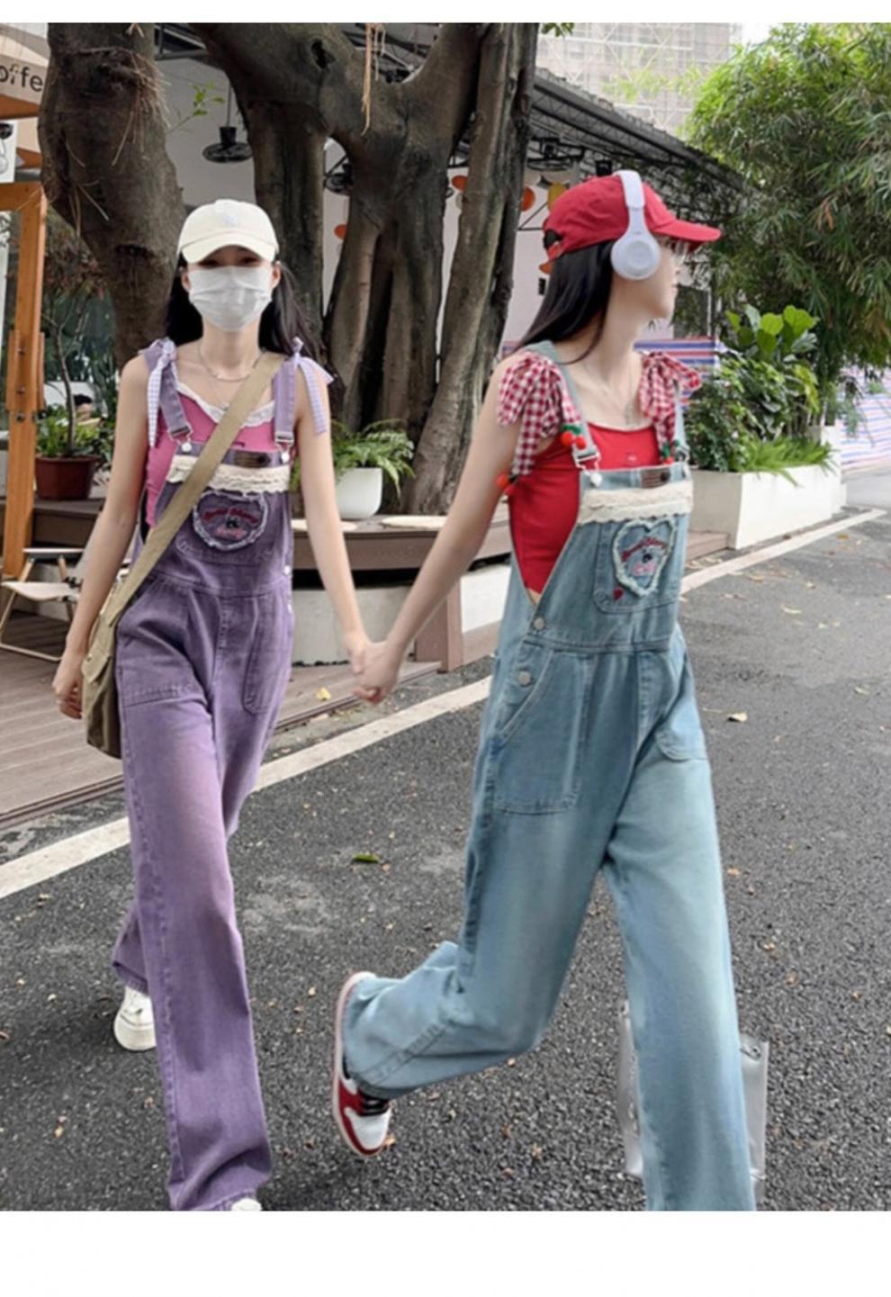 Dopamine pants Free shipping Tattoo Dopamine Denim Overalls Women's Autumn Korean Edition Loose and Cute Student Age Reduction Small Straight Jumpsuit
