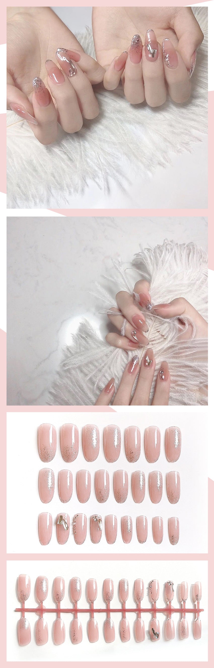 Fashion  nail Wear Armor Nail Stickers Nail Patch Fake Nails Detachable Rhinestone Long Nail Tip Nail Sticker X12