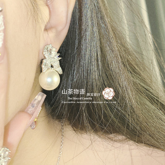 Camellia珠宝精工贝珠百搭套装女 镀金满锆小众花朵优雅澳白戒指