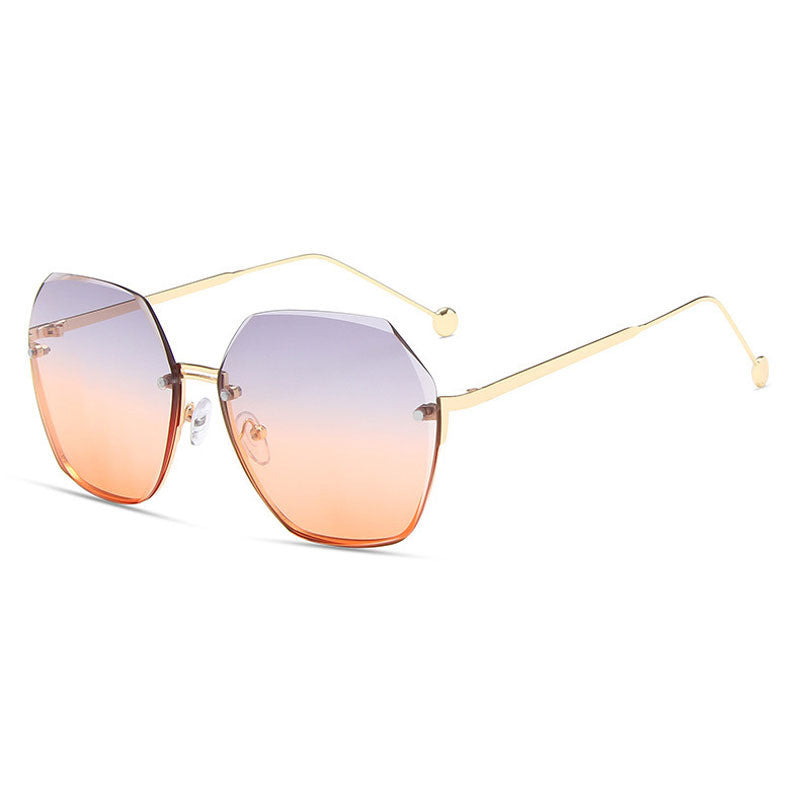 Women's fashion glasses 2024 新款跨境大框金属无框太阳镜欧美多边形切边海洋片女士墨镜
