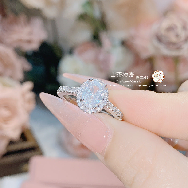 Camellia经典富家千金仿真钻鸽蛋戒指女 镀金强保色1克拉简约百搭
