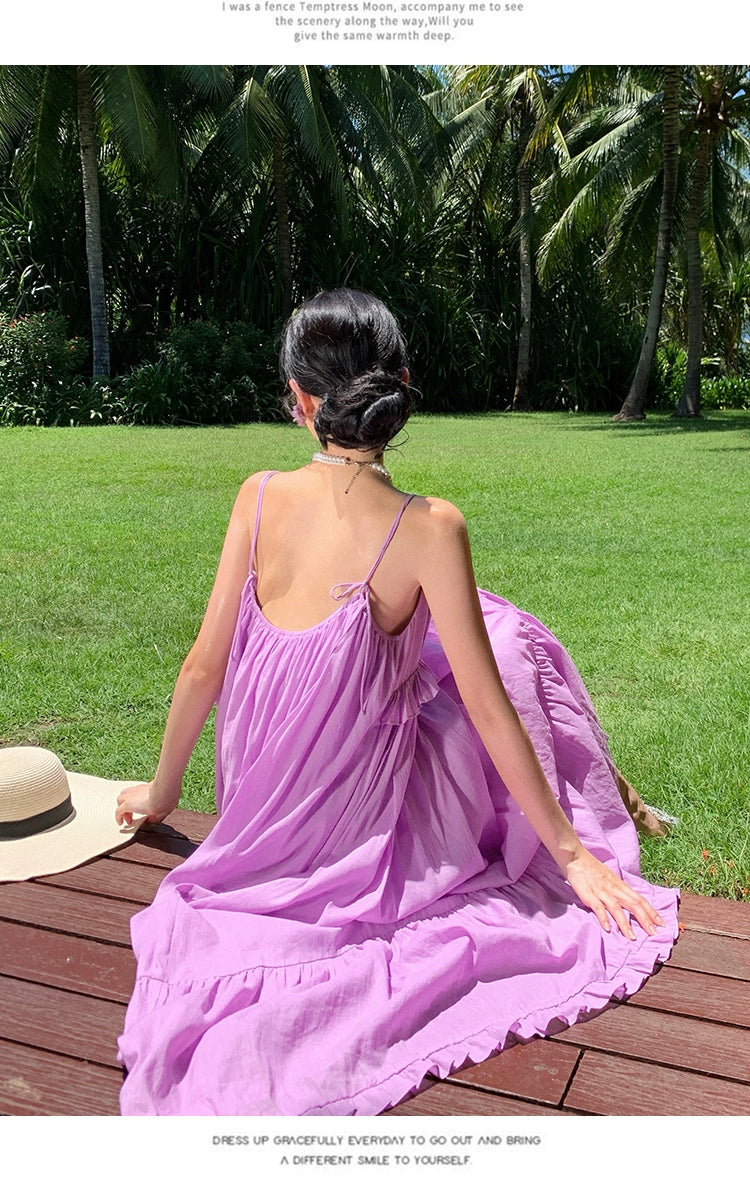 Fashion women's wear Fabric Romantic Lace Dress V-neck Comfortable Loose Vacation Suspender Dress Chic Beautiful Purple Dress