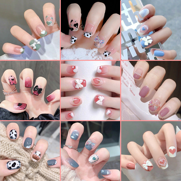 Fashion  nail Handmade Wear Nail Wholesale Internet Hot Diamond in the Debris Butterfly Glitter Nail Tips Finished Product Nail Patch Jelly Glue
