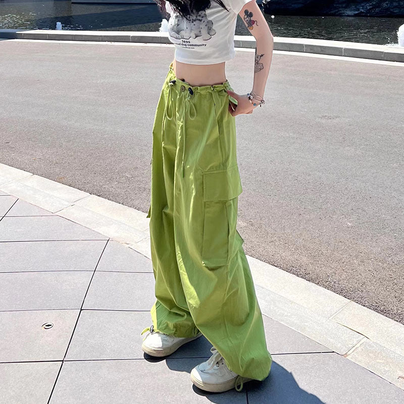 Dopamine pants Free shipping Tattoo Avocado green y2k millennial tooling fluorescent green pants dopamine wear high waist jazz pants women's summer