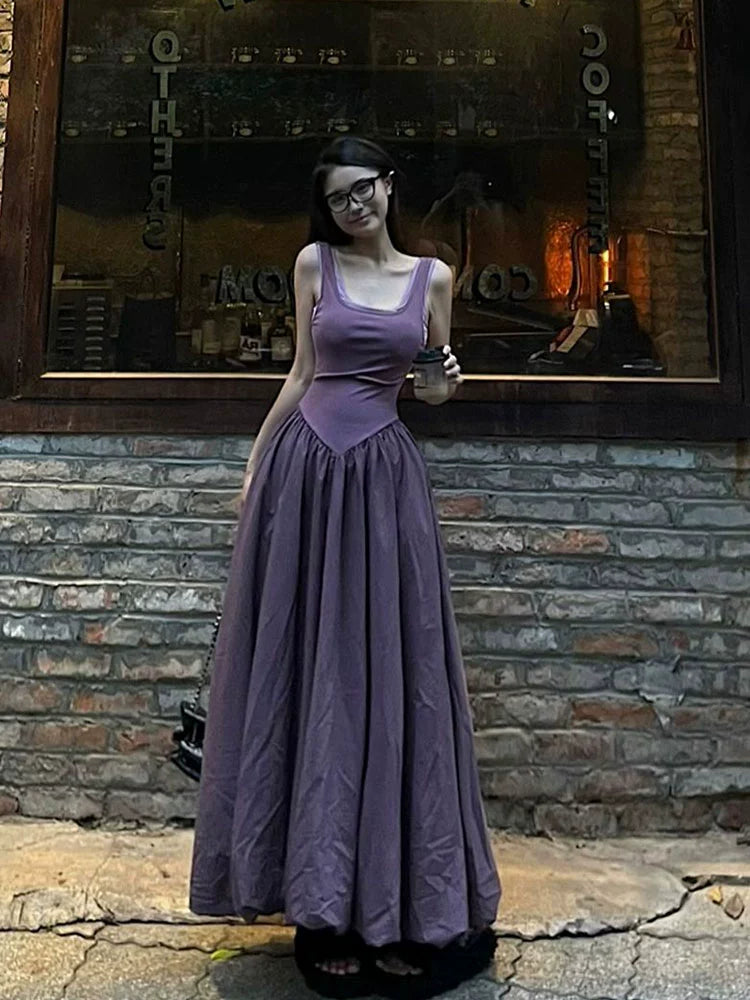Fashion women's wear French Retro Pure Desire Sexy Sling Dress Female Elegant Backless Design Gentle Fake Two Pieces A- line Dress