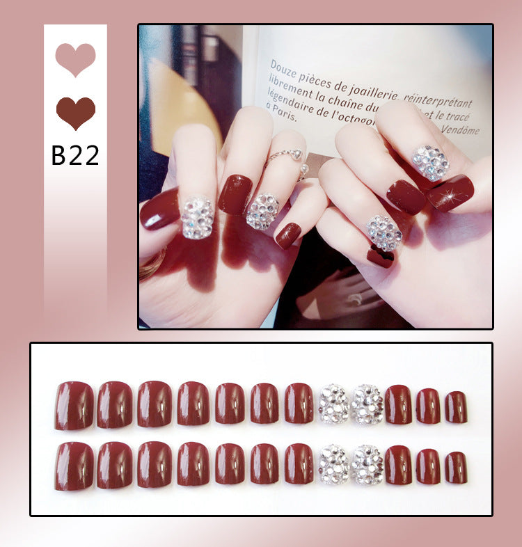 Fashion  nail Finished Manicure 24 Pieces Boxed Fake Nails Pearl Small Flower Bride Nail Stickers Bride Nail Collection