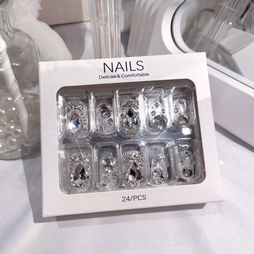 Fashion  nail Shining Finished Manicure 24 Pieces Bride Fake Nails Wholesale Wear Nail Gem Bride Nail Stickers U37