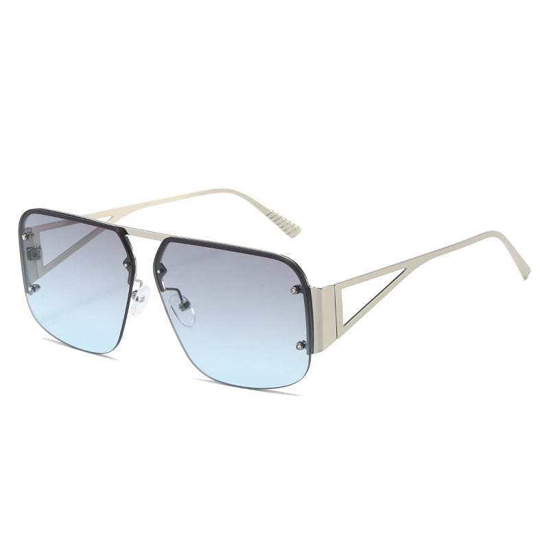 Women's fashion glasses 2024亚马逊热款时尚飞行员太阳镜 欧美复古窗帘半框百搭方形墨镜