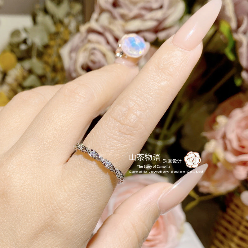 Camellia法式简约百搭小众戒指 镀金 镶锆强保色排钻小巧精致尾戒