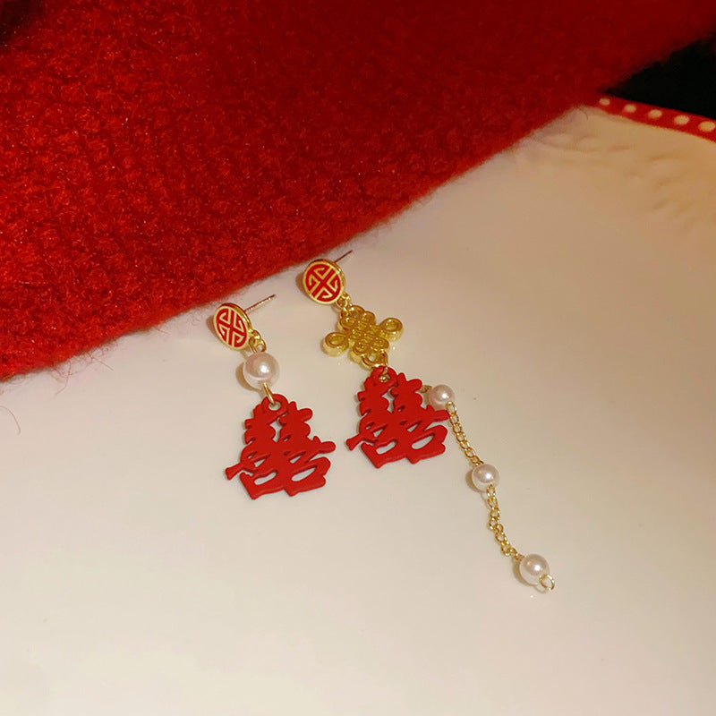 银针新年喜庆红色流苏耳环新娘甜美气质耳钉高级感过年耳饰批发女