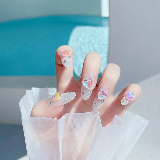 Fashion  nail Pure Desire to Ice through Aurora Love Heart Wear Armor 24 Pieces Boxed Fake Nails Wholesale Magic Color Manicure X70