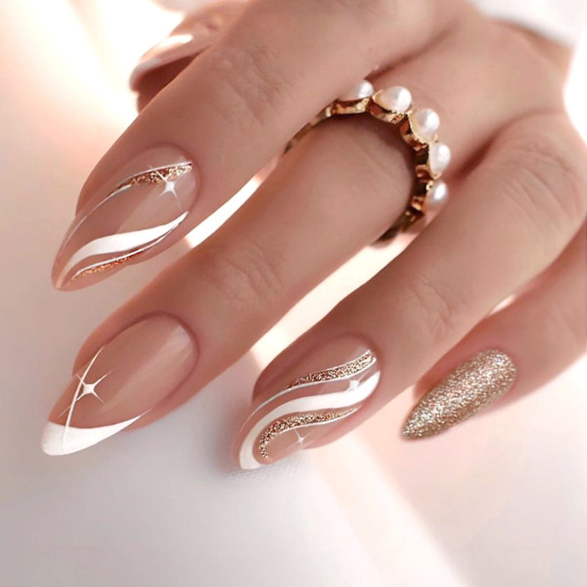 Fashion  nail Sweet Graceful Nude Color Manicure Simple and Gentle Mid-Length European Almond Fake Nails Ins Style Wear Nail W17