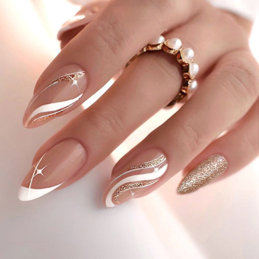Fashion  nail Sweet Graceful Nude Color Manicure Simple and Gentle Mid-Length European Almond Fake Nails Ins Style Wear Nail W17