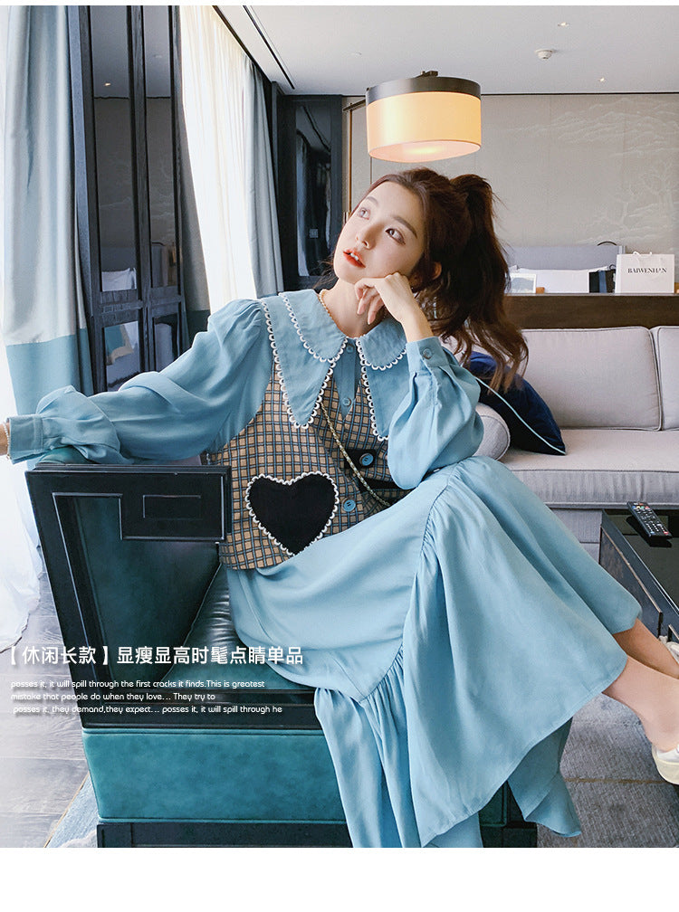 Fashion women's wear Real Shot Tea Series Ladies Long Sleeves Dress Women's Spring and Autumn French Style Gentle Cut Women's Wear Love Vest Suit Skirt