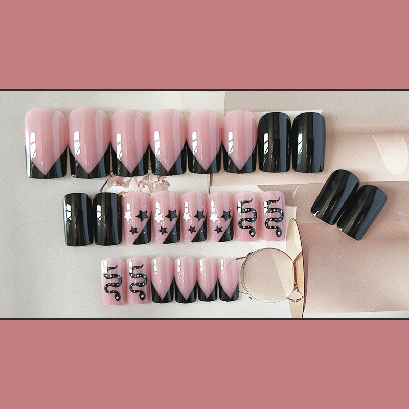 黑蛇星星穿戴甲裸色nails 法式跨境美甲片外贸假指甲长甲美甲贴片